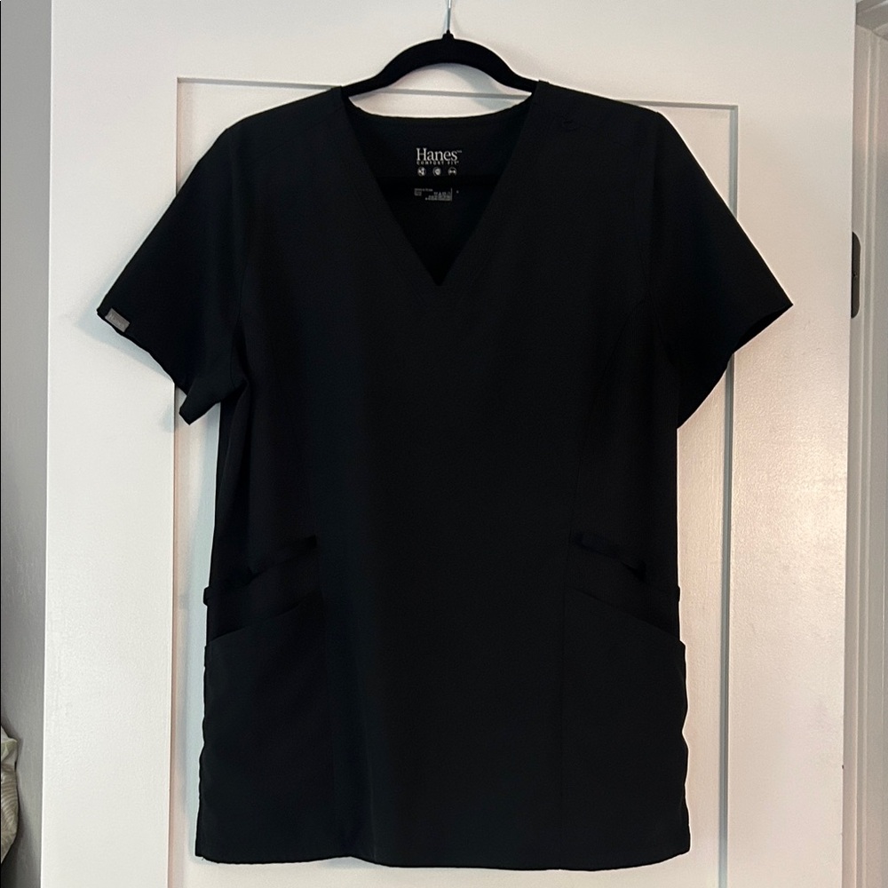 Hanes Black V-Neck Medical Top